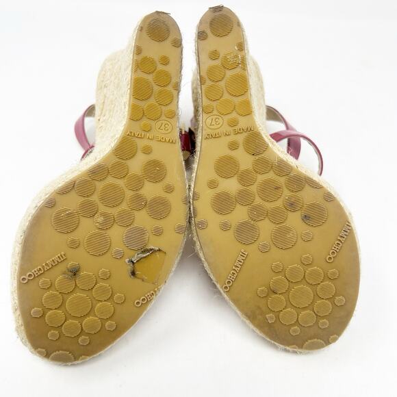 Jimmy Choo Phoenix Pink Patent Leather Espadrille Platform Wedge Sandals 37 (7) - Picture 6 of 6